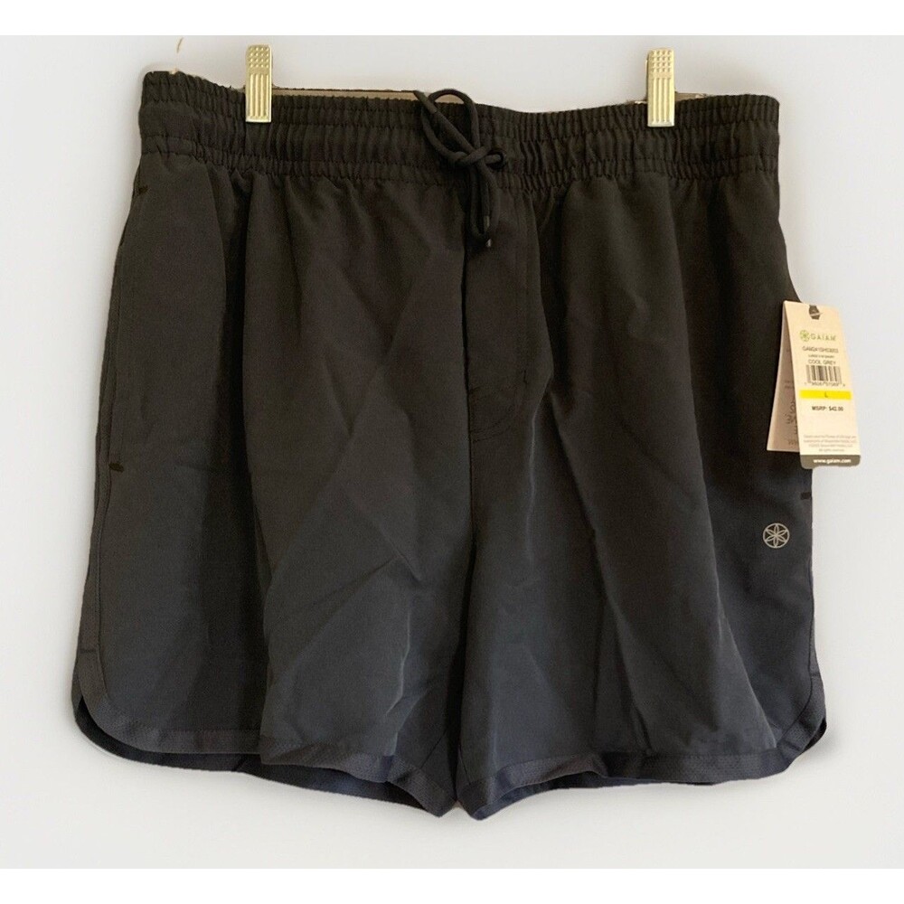 Gaiam Lunge Shorts 5” Built-In Brief Cool Gray Zip Back Pocket Men's Large L